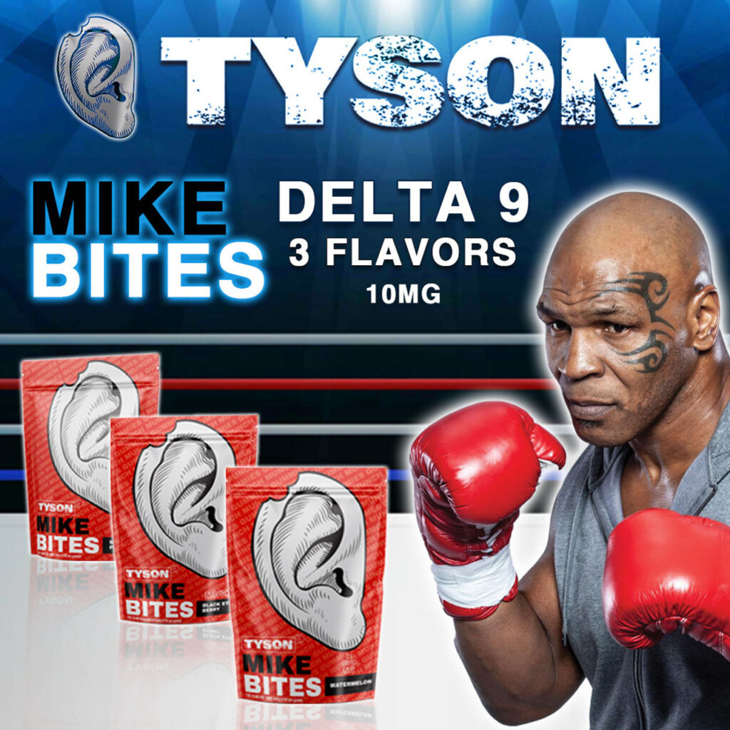 Tyson 2.0 delta 9 gummies with man face